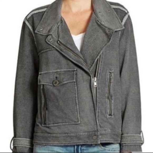 Free People Jacket oversized Moto Railroad Conductor Pinstripe knit bomber black - Picture 3 of 10